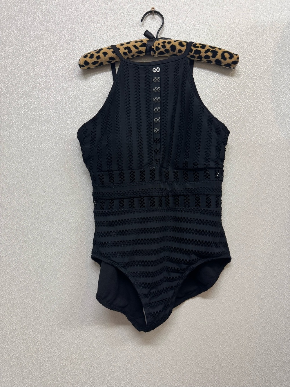 Time and Tru Black Lace-Pattern One-Piece Swim Suit Sz L  (D-81)
